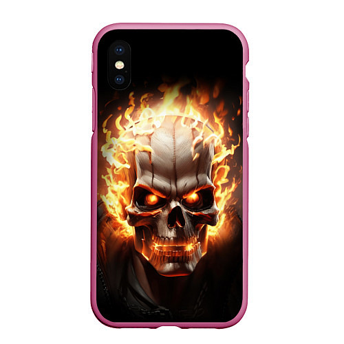 Чехол iPhone XS Max матовый Череп в огне / 3D-Малиновый – фото 1