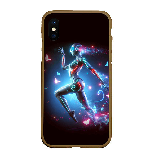 Чехол iPhone XS Max матовый Cyber girl and butterflies - neon glow fantasy / 3D-Коричневый – фото 1