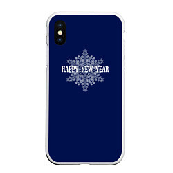 Чехол iPhone XS Max матовый Happy New Year синий со снежинкой