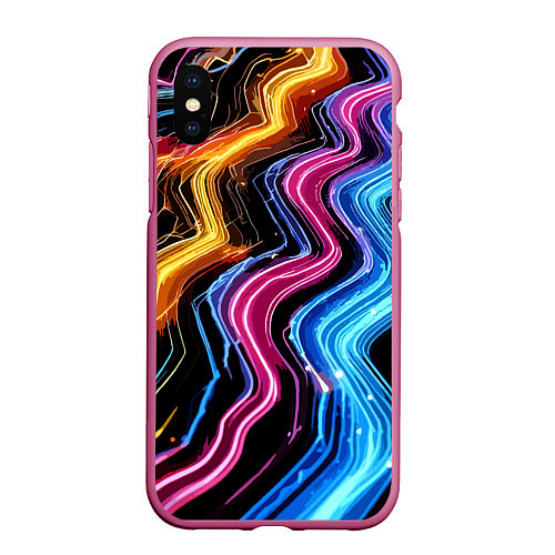 Чехол iPhone XS Max матовый Неоновые полосы - нейроарт / 3D-Малиновый – фото 1