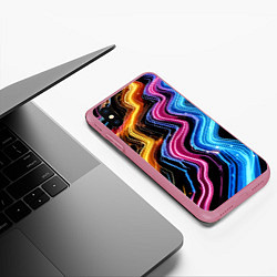 Чехол iPhone XS Max матовый Неоновые полосы - нейроарт, цвет: 3D-малиновый — фото 2