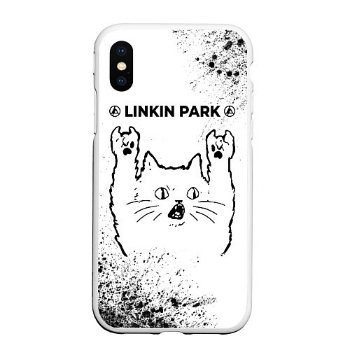 Чехол iPhone XS Max матовый Linkin Park 2024 рок кот на светлом фоне / 3D-Белый – фото 1