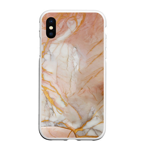 Чехол iPhone XS Max матовый Розовый мрамор и золотая текстура / 3D-Белый – фото 1