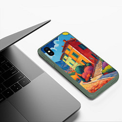 Чехол iPhone XS Max матовый Живопись яркие домики фовизм, цвет: 3D-темно-зеленый — фото 2