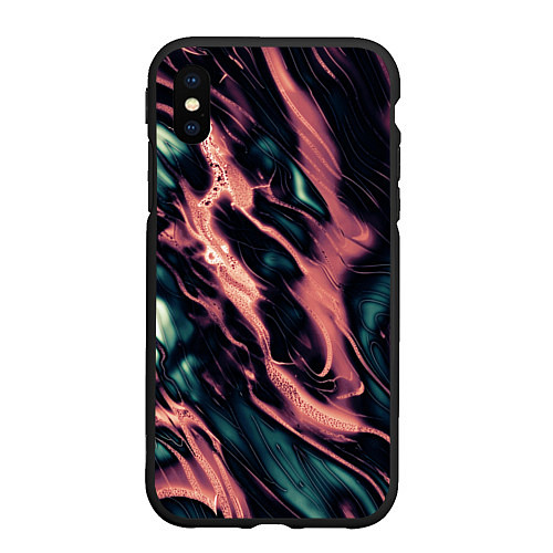 Чехол iPhone XS Max матовый Абстракция тёмный бирюзово-розовый / 3D-Черный – фото 1