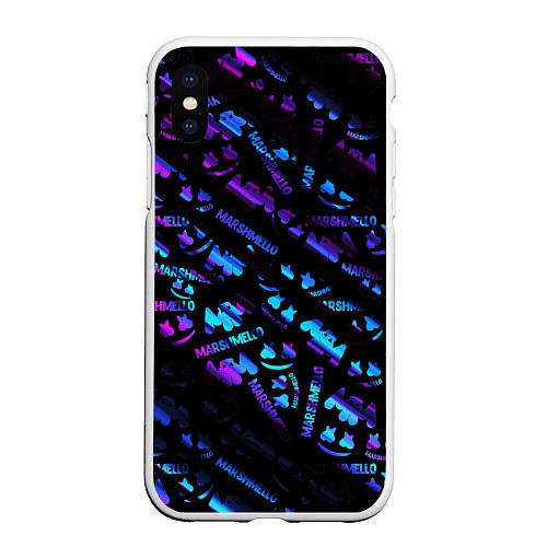 Чехол iPhone XS Max матовый Marshmello neon club / 3D-Белый – фото 1