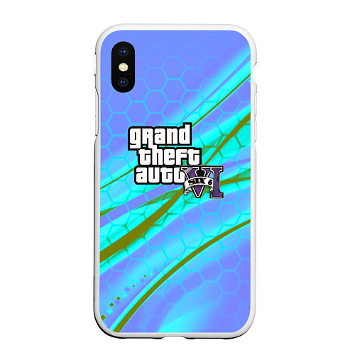 Чехол iPhone XS Max матовый GTA 6 неоновые соты геометрия / 3D-Белый – фото 1