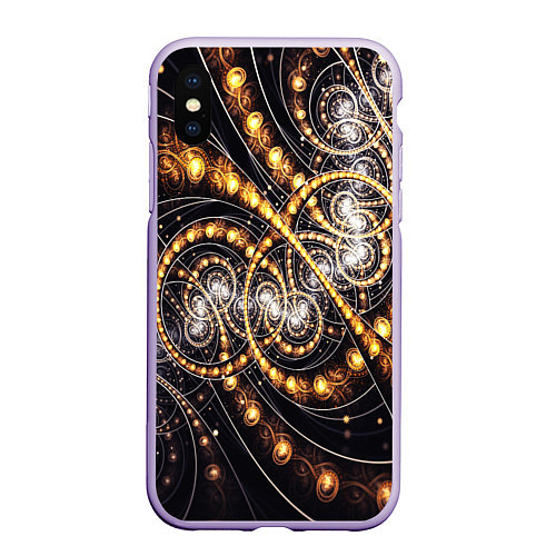 Чехол iPhone XS Max матовый Фрактальный золотой узор / 3D-Светло-сиреневый – фото 1