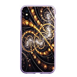 Чехол iPhone XS Max матовый Фрактальный золотой узор, цвет: 3D-светло-сиреневый