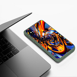 Чехол iPhone XS Max матовый Жидкие краски фрактал, цвет: 3D-темно-зеленый — фото 2