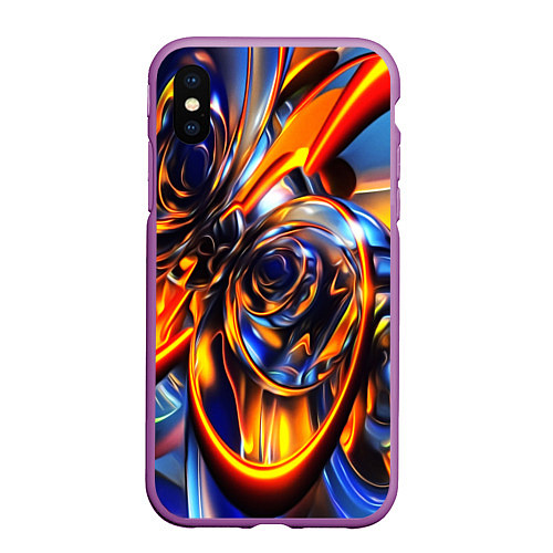 Чехол iPhone XS Max матовый Жидкие краски фрактал / 3D-Фиолетовый – фото 1