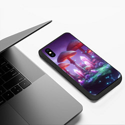 Чехол iPhone XS Max матовый Неоновые грибы и кристаллы в космосе - фантазия, цвет: 3D-черный — фото 2