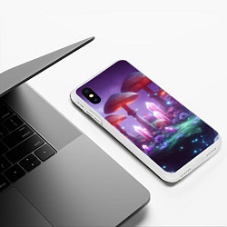 Чехол iPhone XS Max матовый Неоновые грибы и кристаллы в космосе - фантазия, цвет: 3D-белый — фото 2