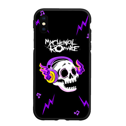 Чехол iPhone XS Max матовый My Chemical Romance неоновый череп / 3D-Черный – фото 1