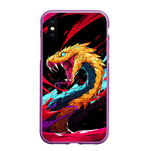 Чехол iPhone XS Max матовый Злая желтая змея / 3D-Фиолетовый – фото 1