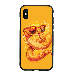 Чехол iPhone XS Max матовый Крутая желтая змея в очках, цвет: 3D-черный