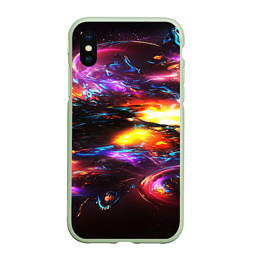 Чехол iPhone XS Max матовый Неоновая абстракция краски / 3D-Салатовый – фото 1