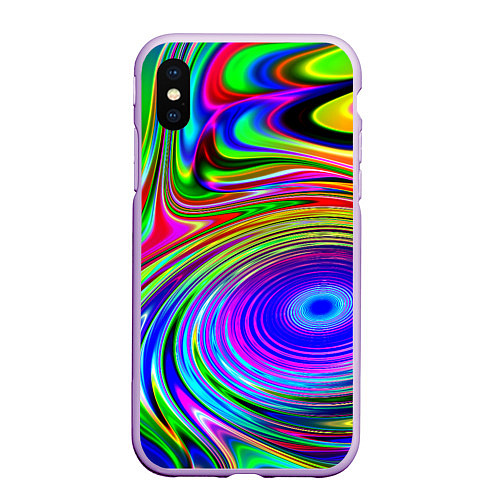 Чехол iPhone XS Max матовый Жидкие неоновые краски разводы / 3D-Сиреневый – фото 1