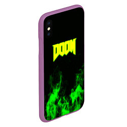 Чехол iPhone XS Max матовый Doom кислотное лого огонь, цвет: 3D-фиолетовый — фото 2