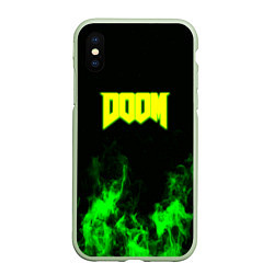 Чехол iPhone XS Max матовый Doom кислотное лого огонь, цвет: 3D-салатовый