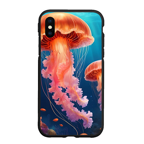 Чехол iPhone XS Max матовый Подводный мир медузы / 3D-Черный – фото 1