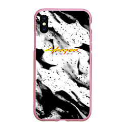 Чехол iPhone XS Max матовый Cyberpunk 2077 fire black, цвет: 3D-розовый