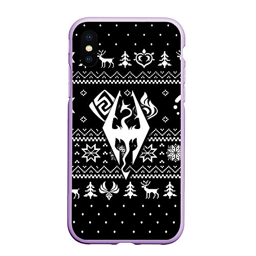 Чехол iPhone XS Max матовый The Elder Scrolls game pattern / 3D-Сиреневый – фото 1