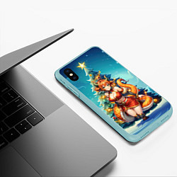 Чехол iPhone XS Max матовый Рыжая девушка змея на фоне елочки, цвет: 3D-мятный — фото 2