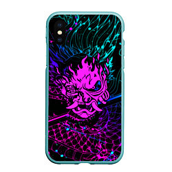 Чехол iPhone XS Max матовый Cyberpunk 2077 dragon neon, цвет: 3D-мятный