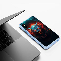 Чехол iPhone XS Max матовый Агрессивный волк с горящими глазами, цвет: 3D-голубой — фото 2