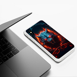 Чехол iPhone XS Max матовый Агрессивный волк в цепях, цвет: 3D-белый — фото 2