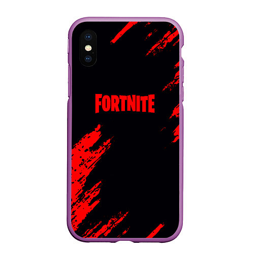 Чехол iPhone XS Max матовый Fortnite красные краски лого / 3D-Фиолетовый – фото 1