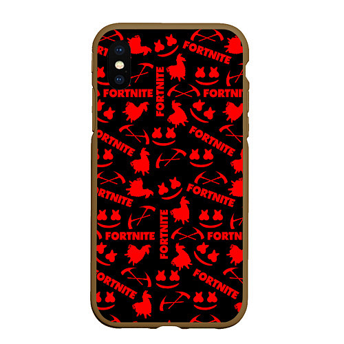 Чехол iPhone XS Max матовый Fortnite pattern game red / 3D-Коричневый – фото 1