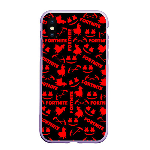 Чехол iPhone XS Max матовый Fortnite pattern game red / 3D-Светло-сиреневый – фото 1