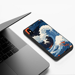 Чехол iPhone XS Max матовый Япония волны алые цветы, цвет: 3D-черный — фото 2