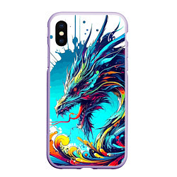 Чехол iPhone XS Max матовый Japanese dragon - tattoo irezumi, цвет: 3D-светло-сиреневый