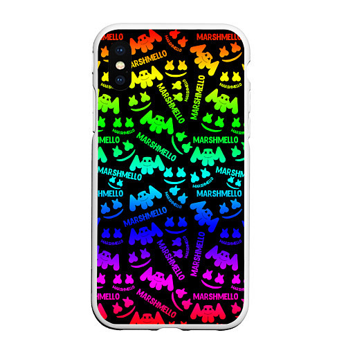 Чехол iPhone XS Max матовый Marshmello neon steel pattern / 3D-Белый – фото 1