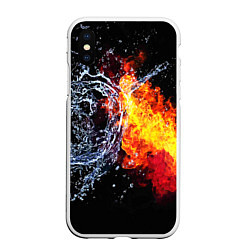 Чехол iPhone XS Max матовый Столкновения огня и воды, цвет: 3D-белый