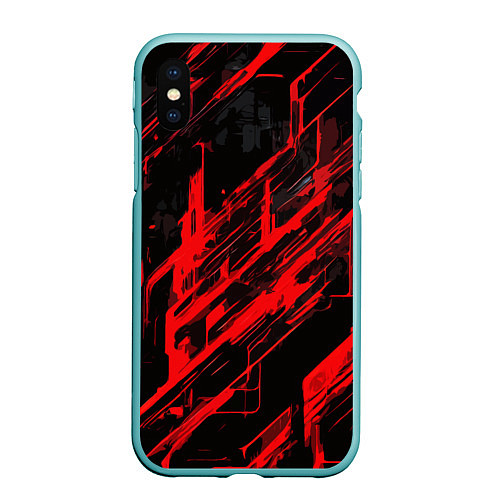 Чехол iPhone XS Max матовый Red stripes on a black background / 3D-Мятный – фото 1