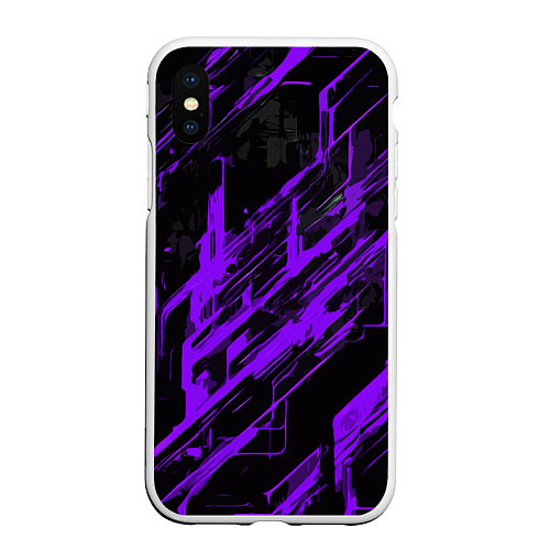 Чехол iPhone XS Max матовый Purple stripes on a black background / 3D-Белый – фото 1