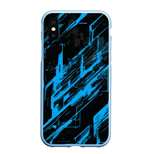 Чехол iPhone XS Max матовый Blue stripes on a black background / 3D-Голубой – фото 1