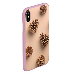 Чехол iPhone XS Max матовый Еловые шишки на бежевом фоне, цвет: 3D-розовый — фото 2