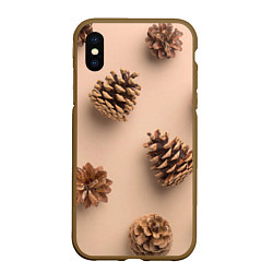 Чехол iPhone XS Max матовый Еловые шишки на бежевом фоне, цвет: 3D-коричневый