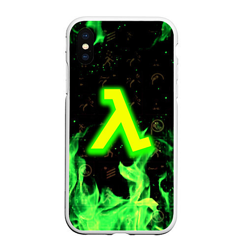 Чехол iPhone XS Max матовый Half life огонь зеленый / 3D-Белый – фото 1