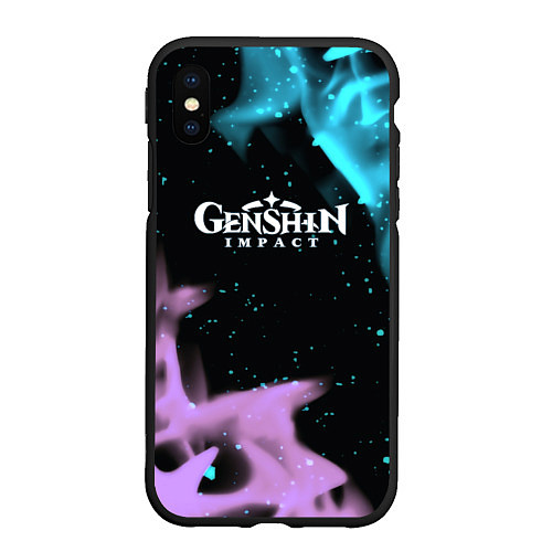 Чехол iPhone XS Max матовый Genshin Impact flame neon / 3D-Черный – фото 1