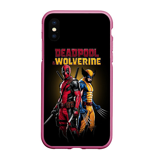 Чехол iPhone XS Max матовый Deadpool & Wolverine - film / 3D-Малиновый – фото 1