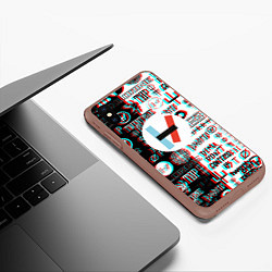 Чехол iPhone XS Max матовый Twenty one pilots glitch pattern, цвет: 3D-коричневый — фото 2