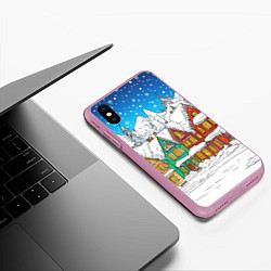 Чехол iPhone XS Max матовый Яркий рисованный снежный городок, цвет: 3D-розовый — фото 2