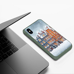 Чехол iPhone XS Max матовый Старый новогодний город, цвет: 3D-темно-зеленый — фото 2