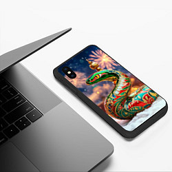 Чехол iPhone XS Max матовый Змея на фоне новогоднего кремля, цвет: 3D-черный — фото 2